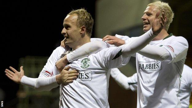 Leigh Griffiths and Ryan McGivern celebrate