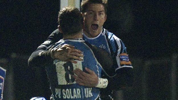 Van der Merwe celebrates his try with Josh Strauss at Scotstoun