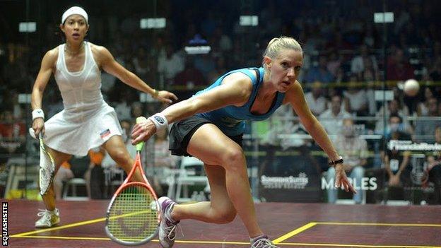 Laura Massaro in action against Nicol David in the World Open final