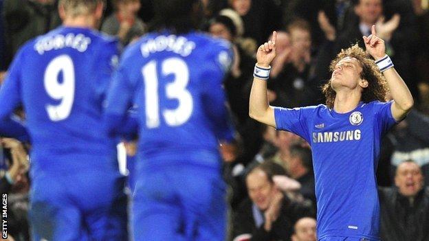 David Luiz celebrates scoring for Chelsea