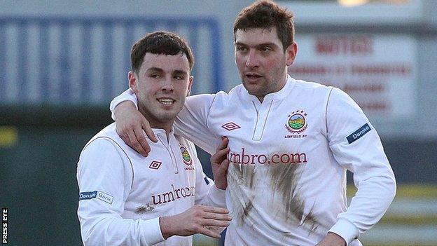 Brian McCaul celebrates his goal with Matthew Tipton