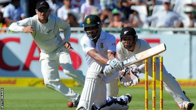 South Africa's Alviro Petersen aims a reverse sweep