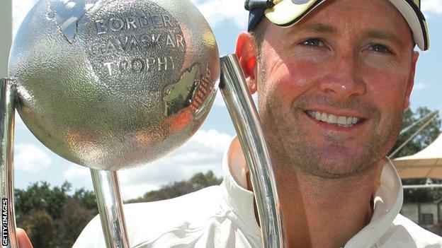 Australia captain Michael Clarke with the Border-Gavaskar Trophy