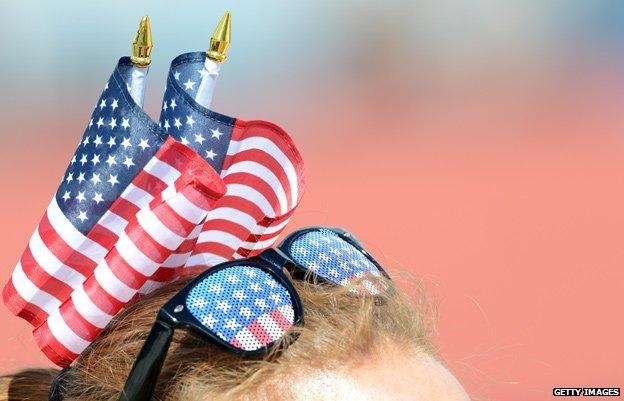 Fan in stars and stripes sunglasses at the London Olympics
