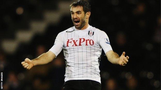 Giorgos Karagounis celebrates scoring Fulham's equaliser against Blackpool