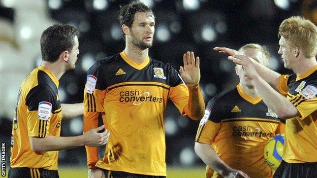 Hull City celebrate Nick Proschwitz's equaliser