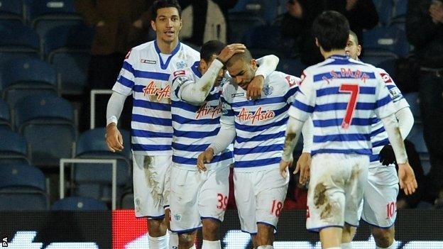 Kieron Dyer (centre) is congratulated by his QPR team-mates after scoring the equaliser against West Brom