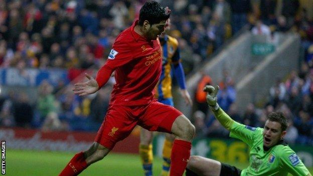 Luis Suarez scores for Liverpool