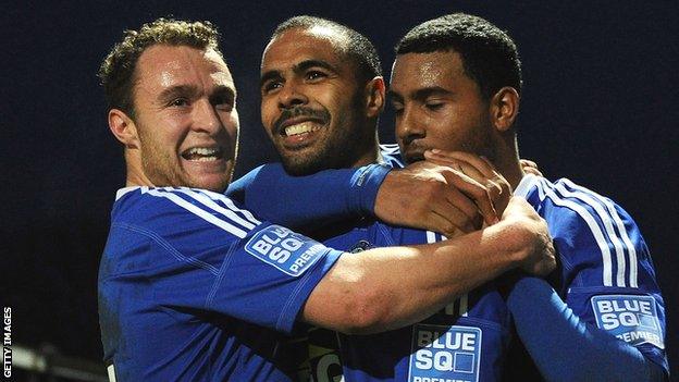 Matthew Barnes-homer celebrates his winning goal for Macclesfield against Cardiff