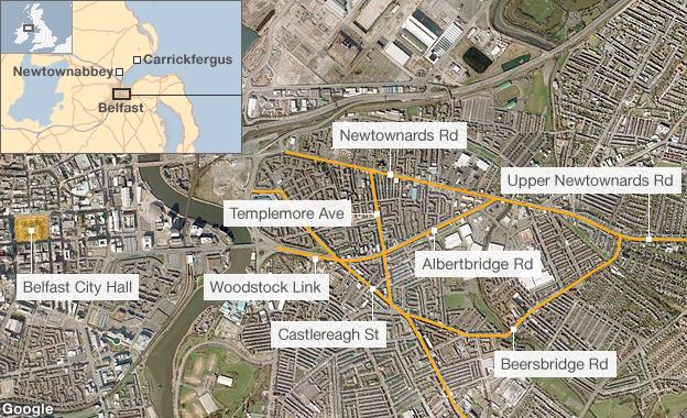 Locations of recent violence in Belfast