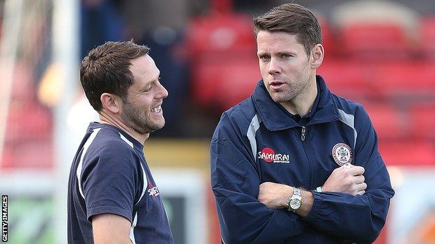 Accrington Stanley manager Leam Richardson and James Beattie