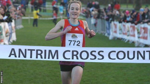 Fionnuala Britton crosses the line at Greenmount