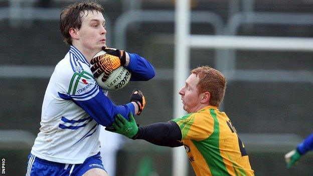 Monaghan's Ronan McNally and James Carroll of Donegal