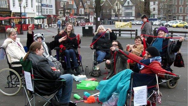 Knitting Protestors in Salisbury Market Place