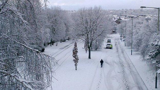 A snowy road in Norwich