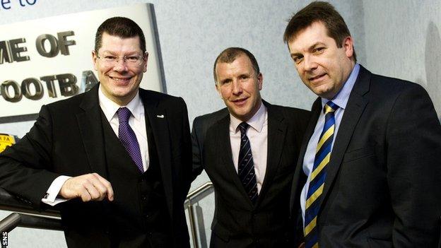 SPL chief executive Neil Doncaster, SFA chief executive Stewart Regan and SFL chief executive David Longmuir