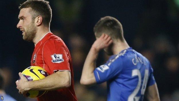 Rickie Lambert celebrates after pulling a goal back for Southampton