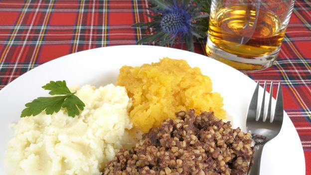 Haggis with neeps and tatties and whisky for Burns Night