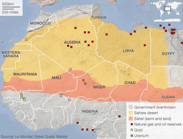 Map showing natural resources in North Africa