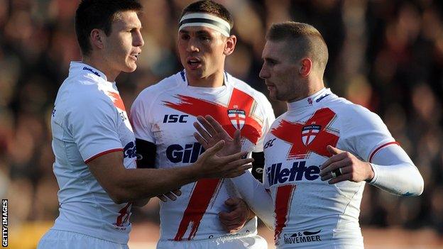 England trio Tom Briscoe, Kevin Sinfield and Sam Tomkins