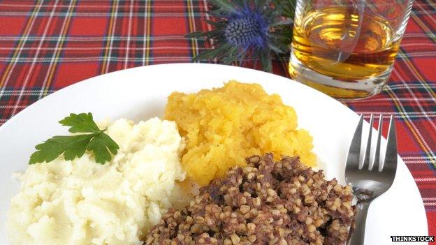 Haggis with neeps and tatties and whisky for Burns Night