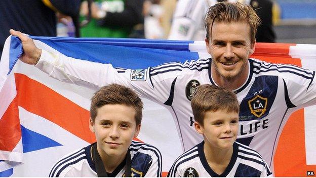 David Beckham with sons Brooklyn and Cruz