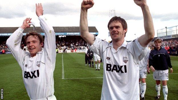 Paul McKenna and Graham Alexander celebrate Preston's promotion in 2000