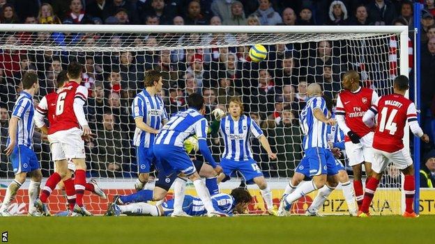 Theo Walcott (right) scores his side's winner