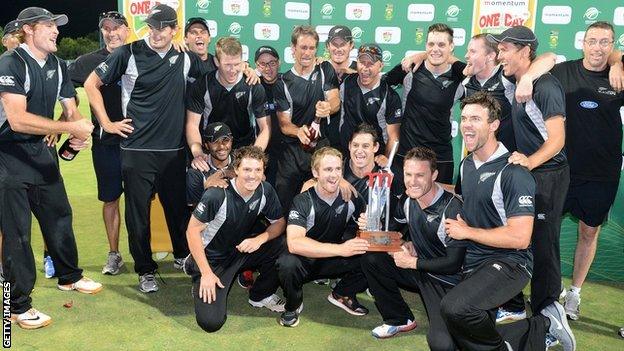 New Zealand celebrate after winning the one-day series