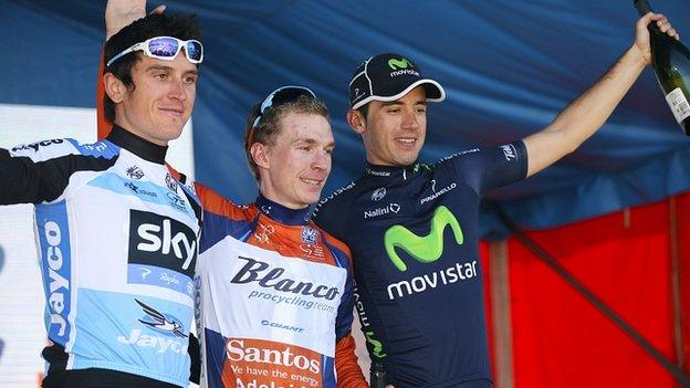 Geraint Thomas (left), Tom-Jelte Slagter (centre), Javier Moreno (right)