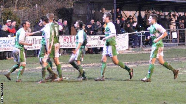 Guernsey FC celebrate Dave Rihoy's late winner