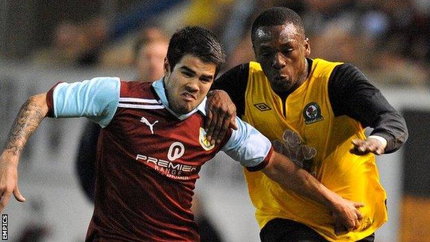 Osayamen Osawe (r) in action for Blackburn