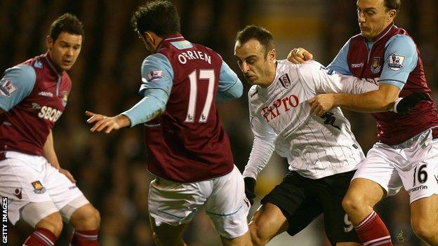 Fulham's Dimitar Berbatov and West Ham players