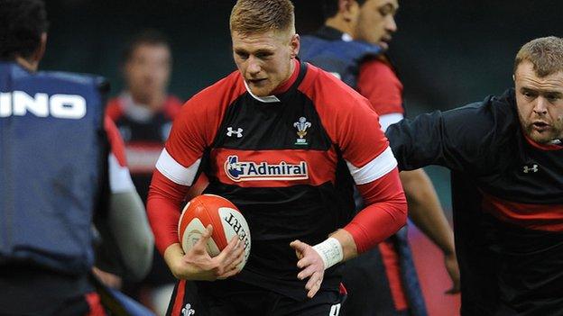 Andrew Coombs in training with Wales