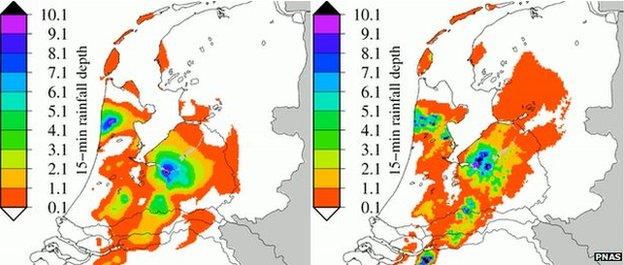 Rain data taken with mobile masts and radar/rain gauges