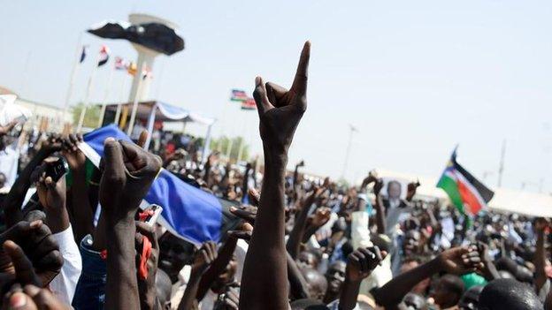 Sudanese celebrate following the announcement of the preliminary results in the Southern Sudan referendum in Juba on January 30, 2011