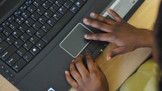 Child using a laptop