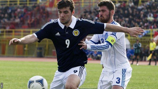 Celtic striker Tony Watt in action for Scotland U21s in Greece