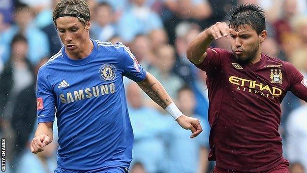 Chelsea's Fernando Torres and Sergio Aguero of Manchester City