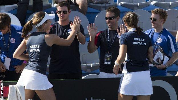 Johanna Konta (left) and Laura Robson celebrate victory