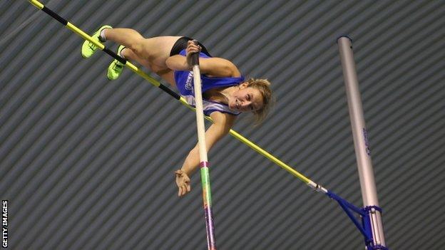 Holly Bleasdale soars over at the European Indoor Trials