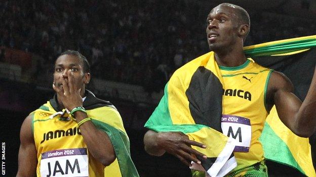 Johan Blake (left) and Usain Bolt at the London 2012 Olympics