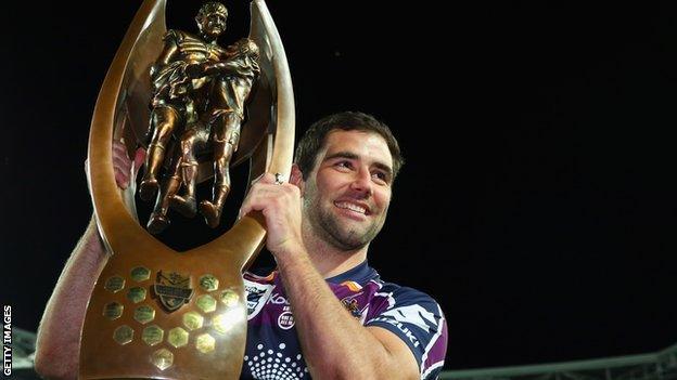 Melbourne Storm captain Cameron Smith with the NRL Trophy