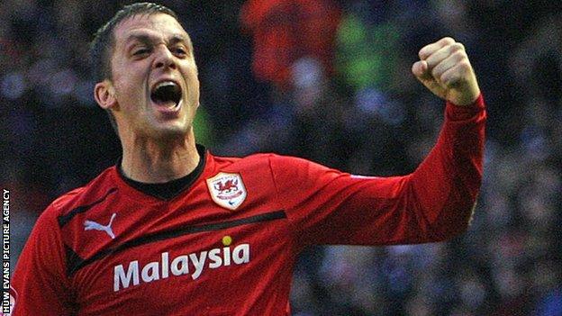 Andrew Taylor celebrates a Cardiff City goal