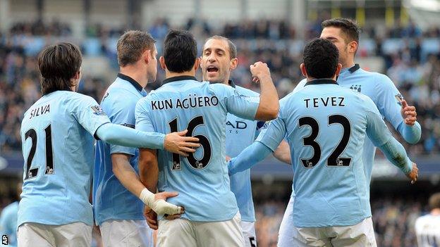 Manchester City players celebrating