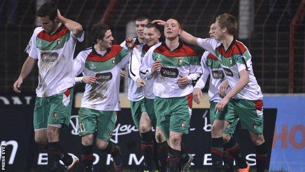 Glentoran celebrated victory over St Pat's in the Setanta Cup