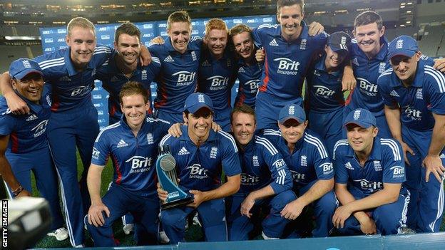 England celebrate their one-day series win