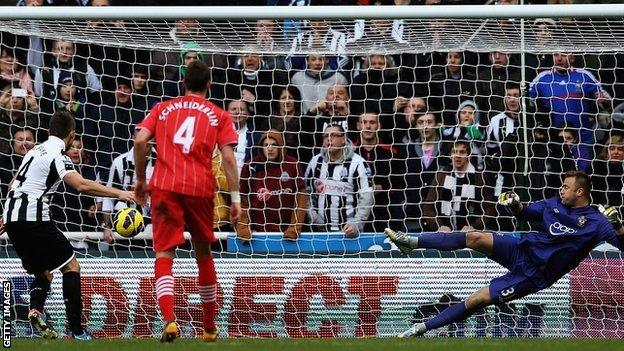 Yohan Cabaye scores from the spot for Newcastle against Southampton