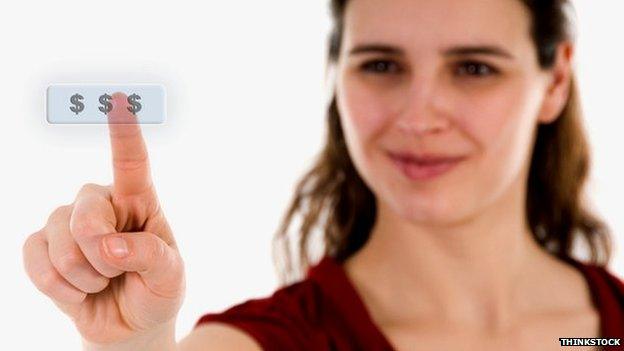 Woman pressing touch screen button