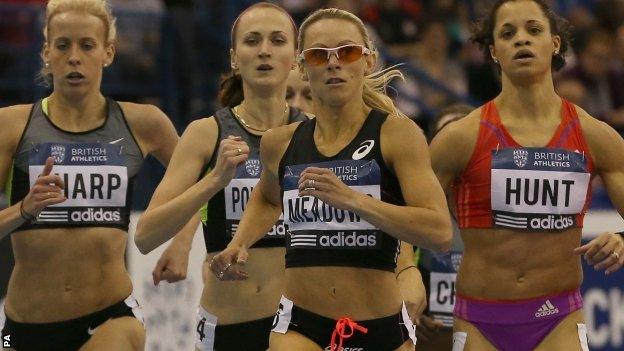 Great Britain's Jenny Meadows (centre) competes in the women's 800m